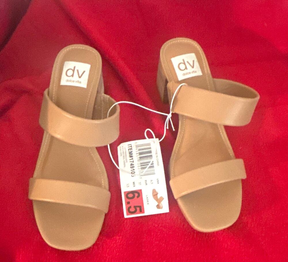 Dolce Vita Women’s Beige Strappy Slip-On Block Heel Open Toe Sandals Size 6.5
